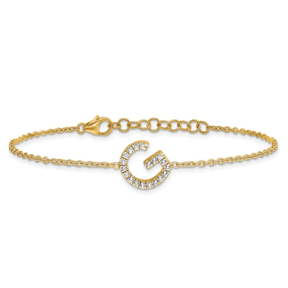 14k Yellow Gold Natural Diamond Sideways Letter G w/ 1in ext. Bracelet