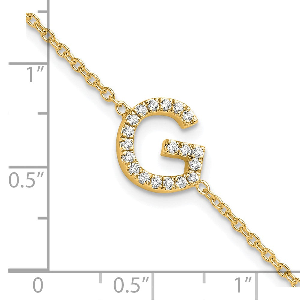 14k Yellow Gold Natural Diamond Sideways Letter G w/ 1in ext. Bracelet