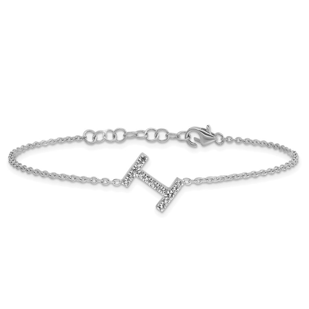 14KW Natural Diamond Sideways Letter I w/ 1in ext. Bracelet