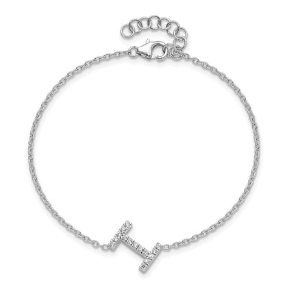 14KW Natural Diamond Sideways Letter I w/ 1in ext. Bracelet