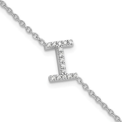 14KW Natural Diamond Sideways Letter I w/ 1in ext. Bracelet