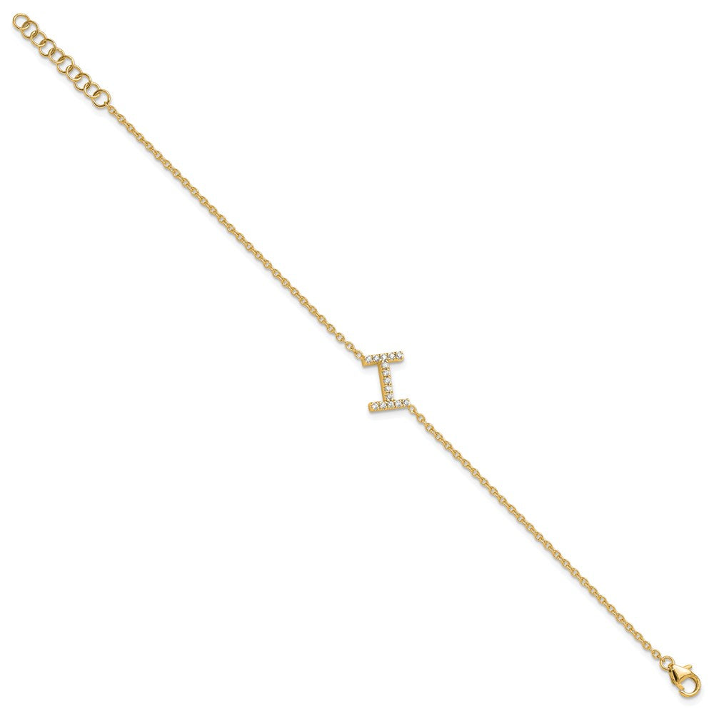 14k Yellow Gold Natural Diamond Sideways Letter I w/ 1in ext. Bracelet
