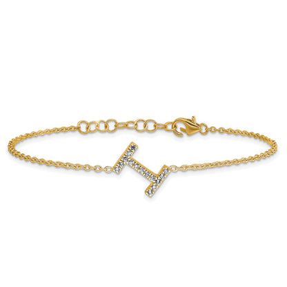 14k Yellow Gold Natural Diamond Sideways Letter I w/ 1in ext. Bracelet