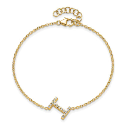 14k Yellow Gold Natural Diamond Sideways Letter I w/ 1in ext. Bracelet
