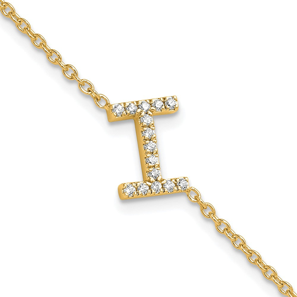 14k Yellow Gold Natural Diamond Sideways Letter I w/ 1in ext. Bracelet