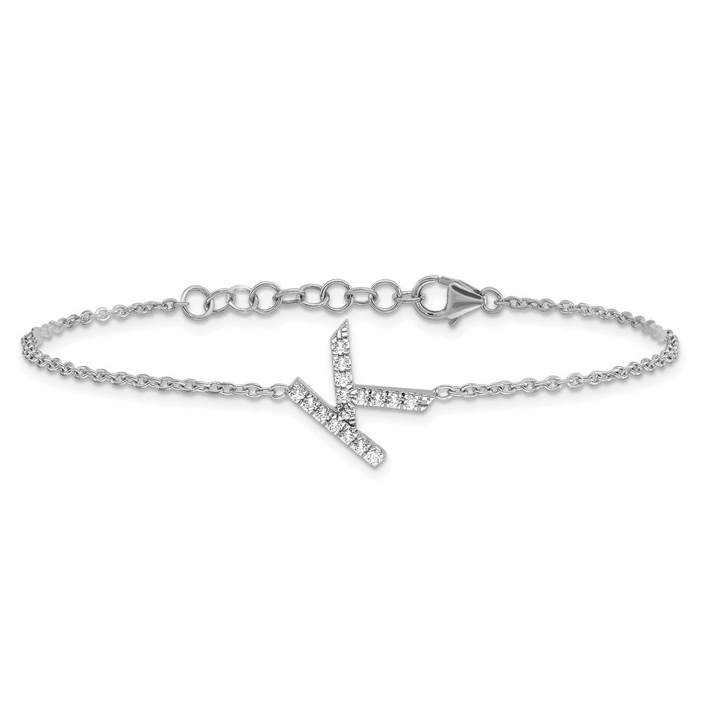 14KW Natural Diamond Sideways Letter K w/ 1in ext. Bracelet
