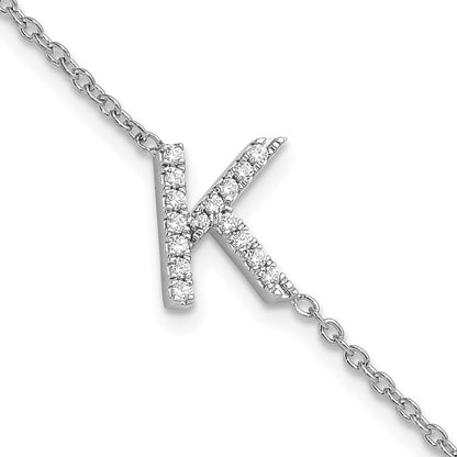 14KW Natural Diamond Sideways Letter K w/ 1in ext. Bracelet