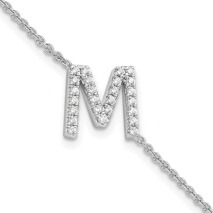 14KW Natural Diamond Sideways Letter M w/ 1in ext. Bracelet