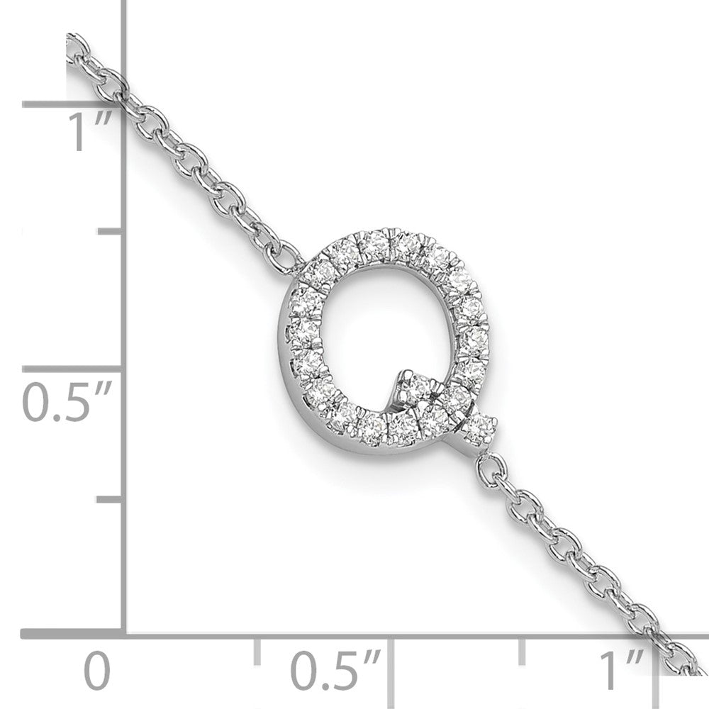 14KW Natural Diamond Sideways Letter Q w/ 1in ext. Bracelet
