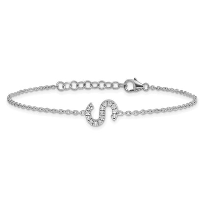14KW Natural Diamond Sideways Letter S w/ 1in ext. Bracelet