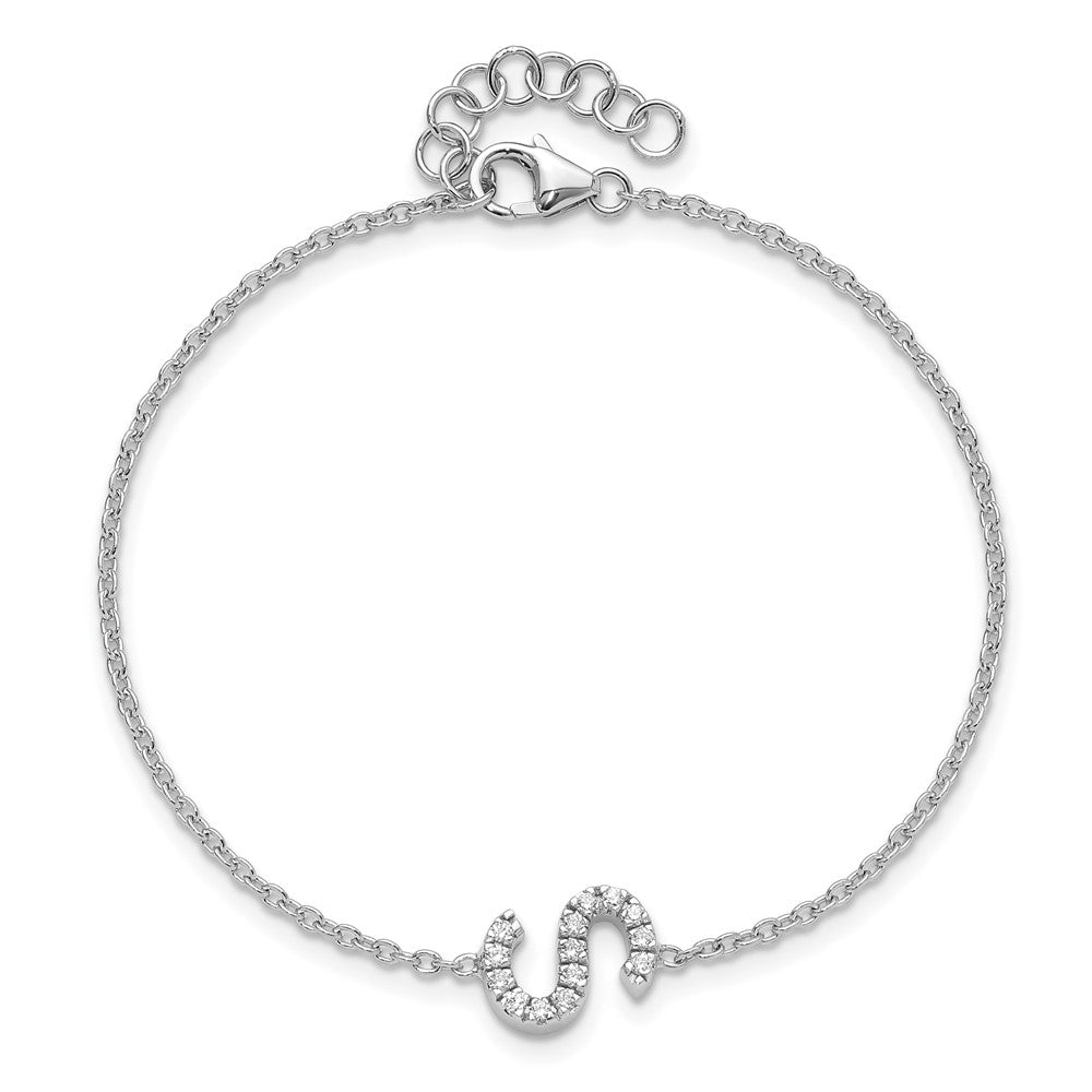 14KW Natural Diamond Sideways Letter S w/ 1in ext. Bracelet