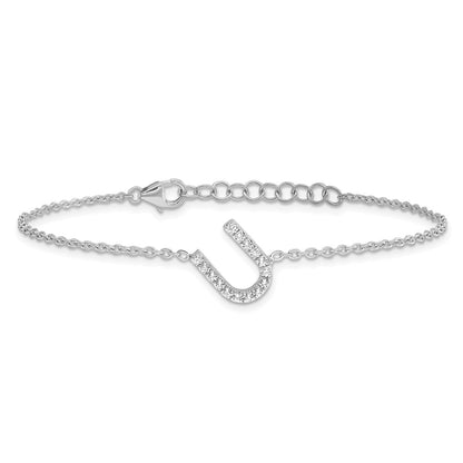 14KW Natural Diamond Sideways Letter U w/ 1in ext. Bracelet