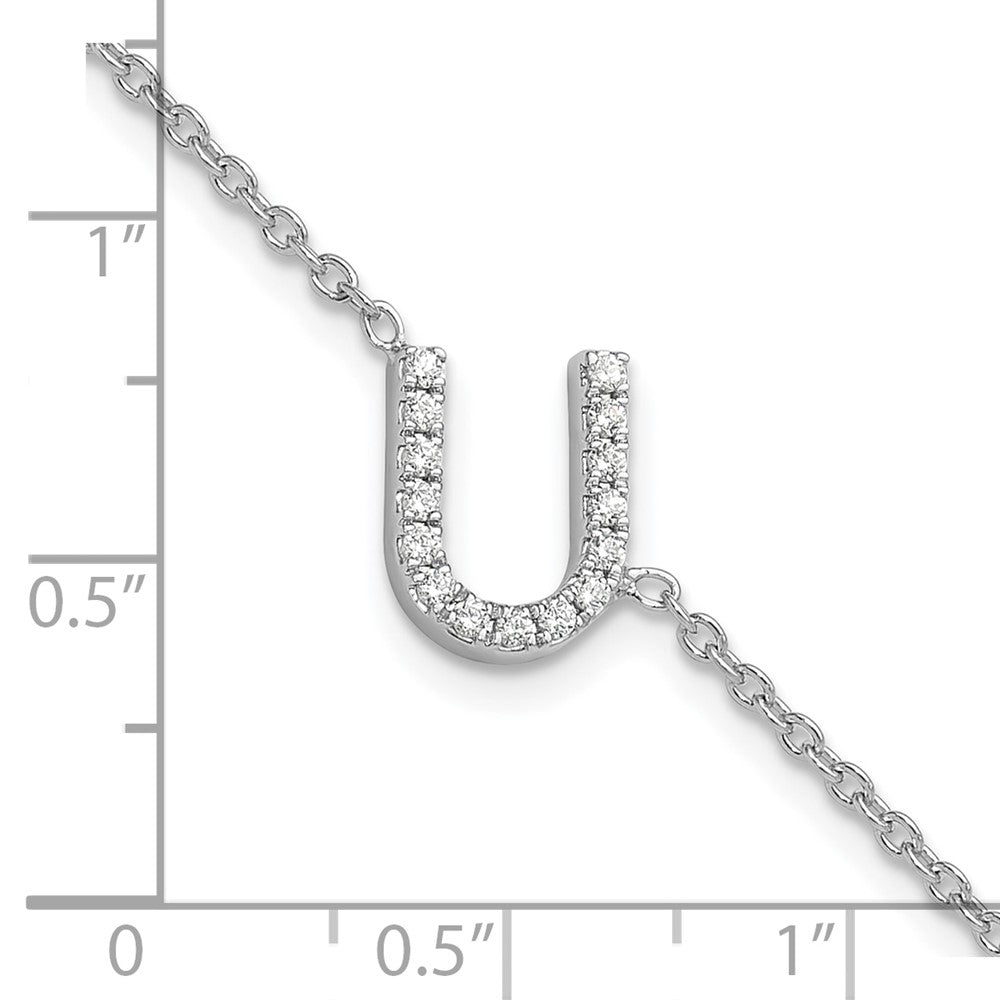 14KW Natural Diamond Sideways Letter U w/ 1in ext. Bracelet