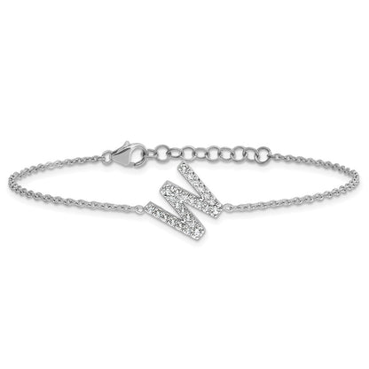 14KW Natural Diamond Sideways Letter W w/ 1in ext. Bracelet