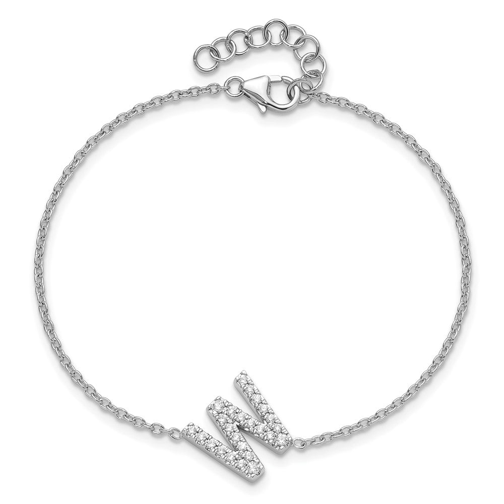 14KW Natural Diamond Sideways Letter W w/ 1in ext. Bracelet