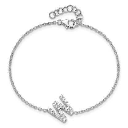 14KW Natural Diamond Sideways Letter W w/ 1in ext. Bracelet