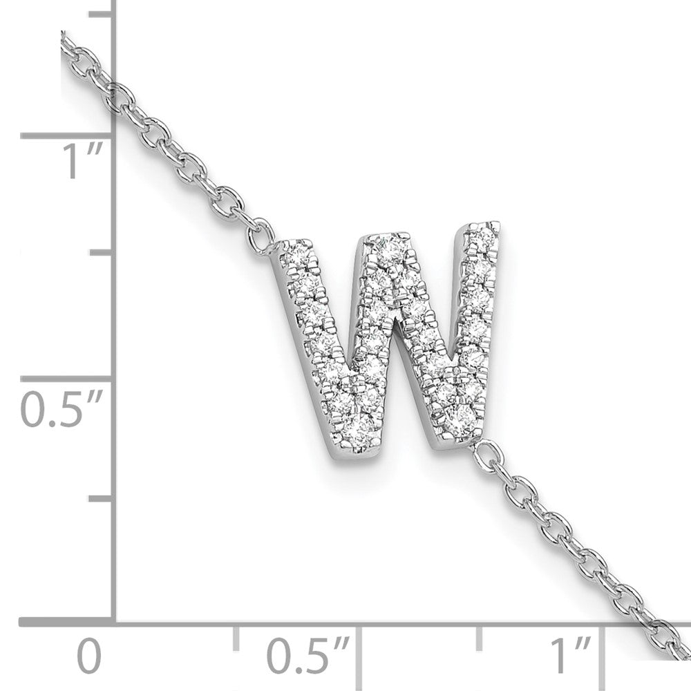 14KW Natural Diamond Sideways Letter W w/ 1in ext. Bracelet
