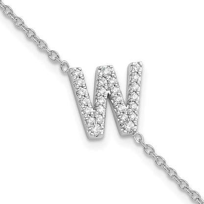 14KW Natural Diamond Sideways Letter W w/ 1in ext. Bracelet