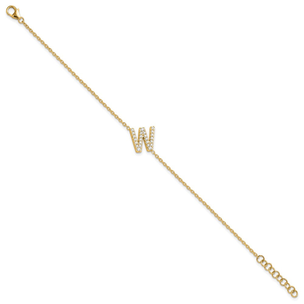 14k Yellow Gold Natural Diamond Sideways Letter W w/ 1in ext. Bracelet