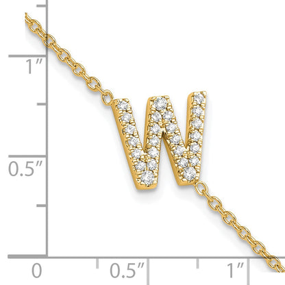 14k Yellow Gold Natural Diamond Sideways Letter W w/ 1in ext. Bracelet