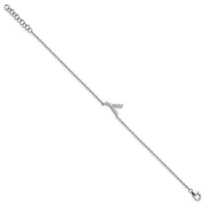 14KW Natural Diamond Sideways Letter Y w/ 1in ext. Bracelet