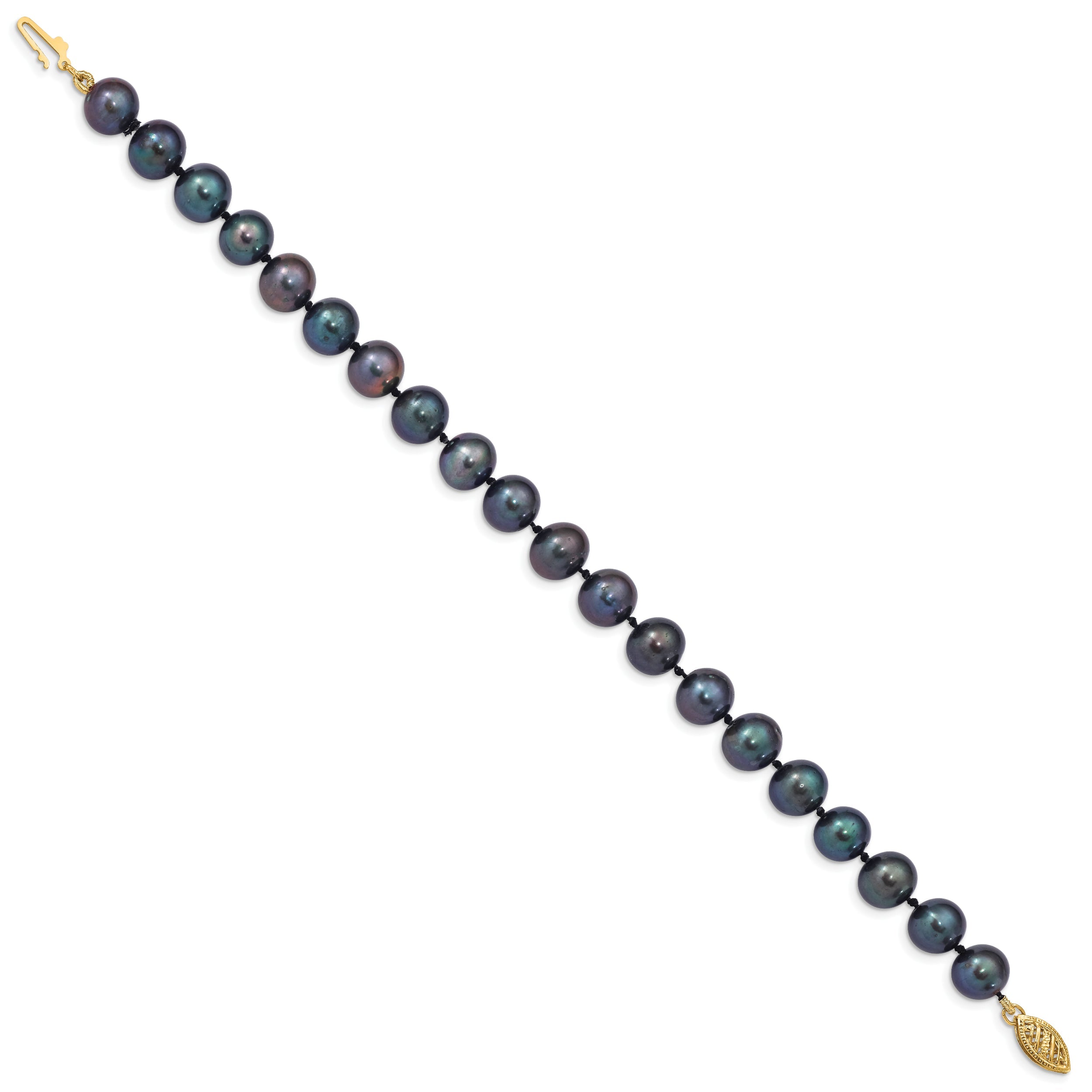 7.5 Inch 14K 8-9mm Black Near Round Freshwater Cultured Pearl Bracelet
