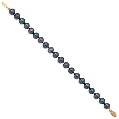 7.5 Inch 14K 8-9mm Black Near Round Freshwater Cultured Pearl Bracelet