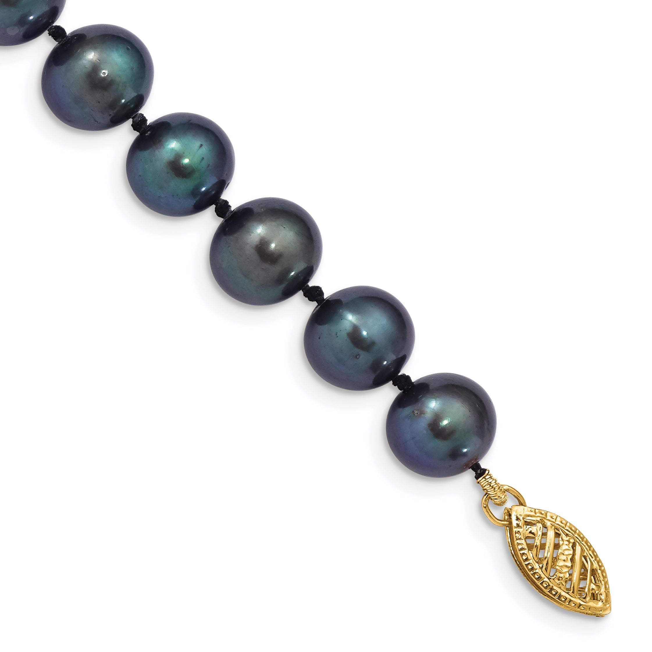 7.5 Inch 14K 8-9mm Black Near Round Freshwater Cultured Pearl Bracelet