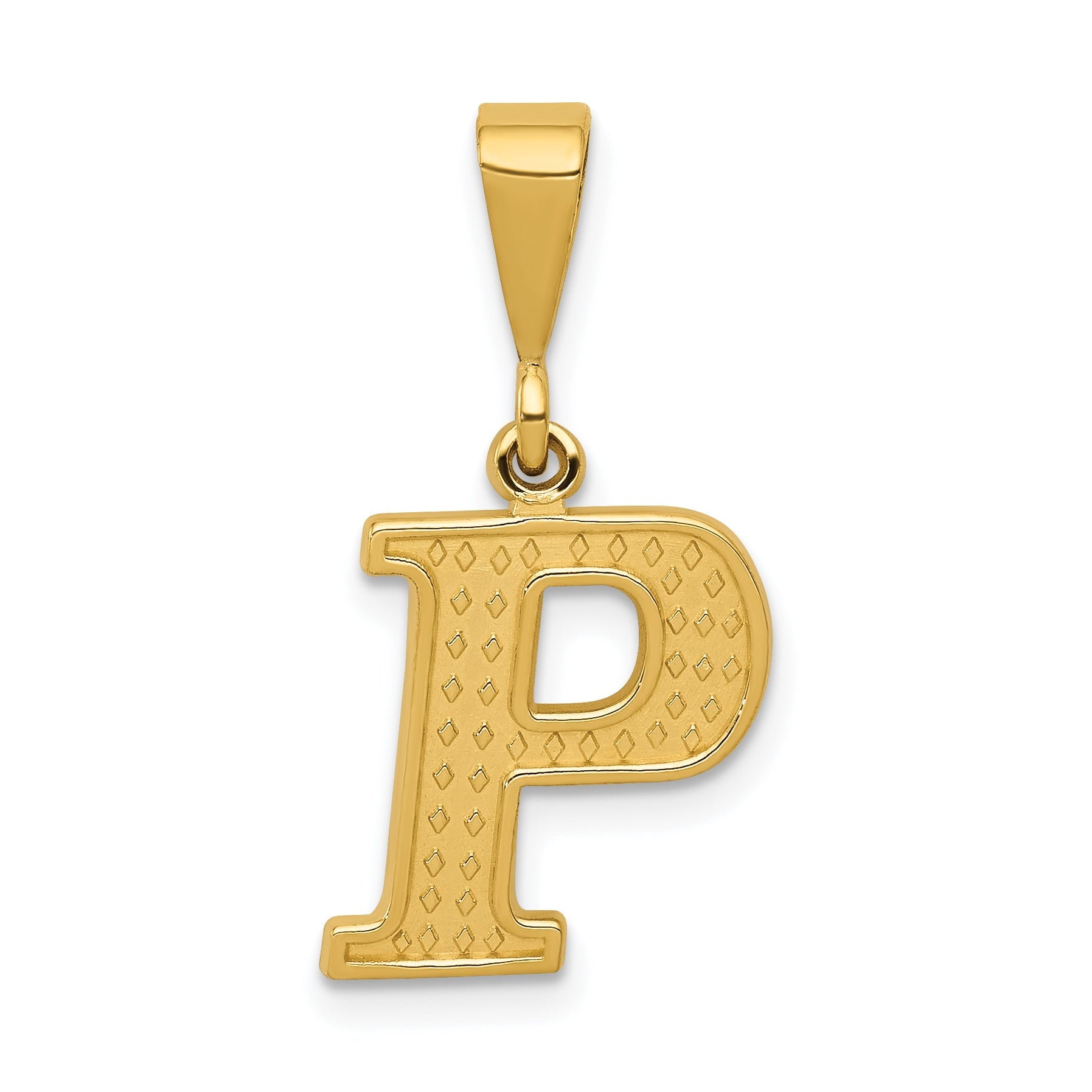 14K Yellow Gold Textured Initial P Charm