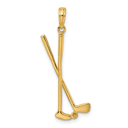 14K Yellow Gold 3-D Double Golf Clubs With Ball Charm