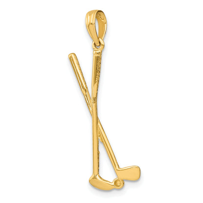 14K Yellow Gold 3-D Double Golf Clubs With Ball Charm