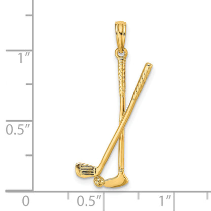 14K Yellow Gold 3-D Double Golf Clubs With Ball Charm
