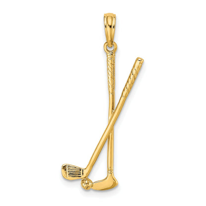 14K Yellow Gold 3-D Double Golf Clubs With Ball Charm