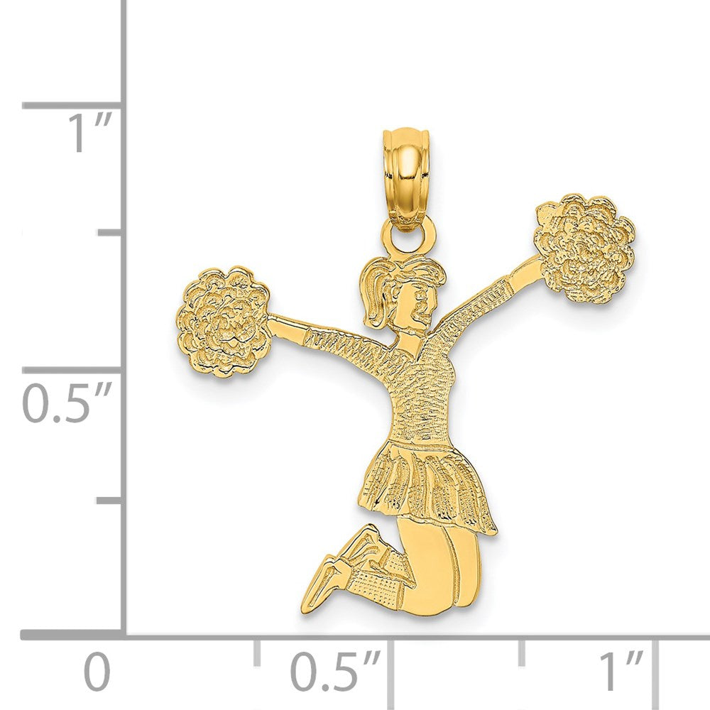 14K Yellow Gold Cheerleader Jumping With Pom-Pom'S Charm