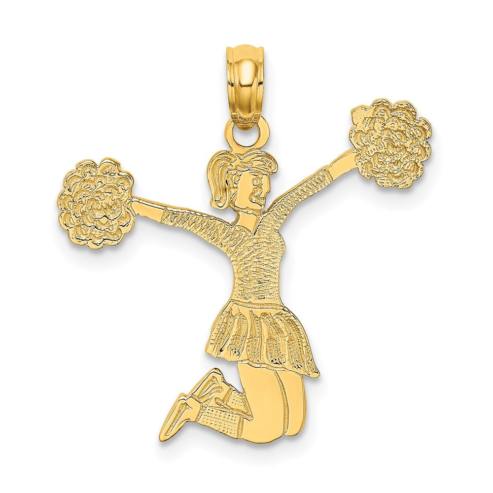 14K Yellow Gold Cheerleader Jumping With Pom-Pom'S Charm