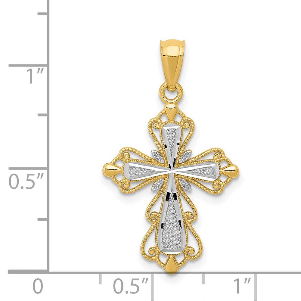 14K Yellow & Rhodium W/Rhodium Diamond-Cut Cross Pendant – goldia.com.au