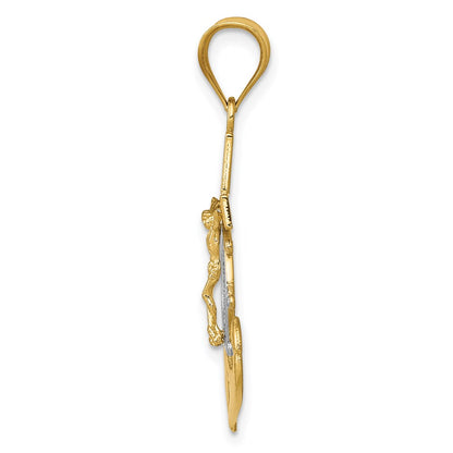 14K Yellow & Rhodium W/Rhodium Diamond-Cut Mariners Cross Pendant