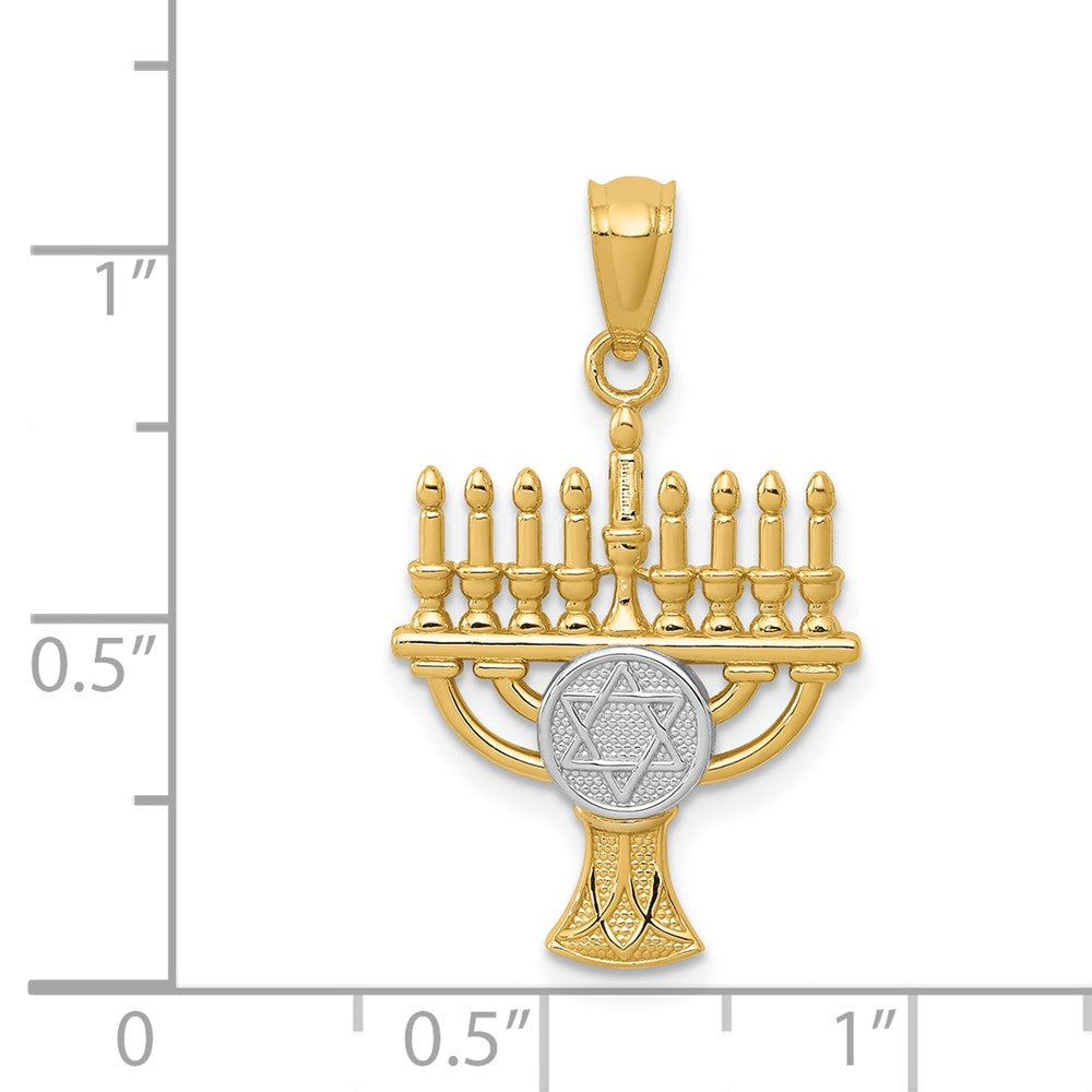 14K Yellow & Rhodium W/ White Menorah Pendant