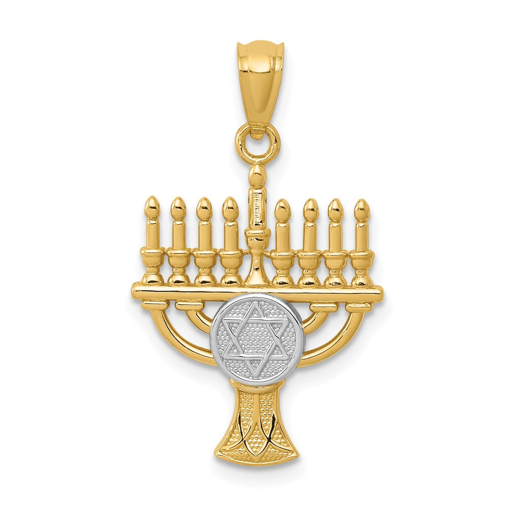 14K Yellow & Rhodium W/ White Menorah Pendant