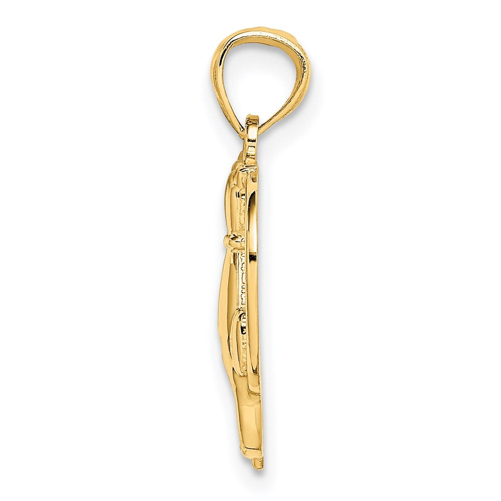 14K Yellow Gold Sitting Cats In A Heart Pendant