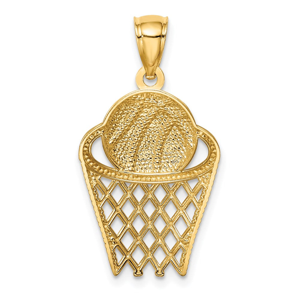14K Yellow Gold Basketball In Hoop Pendant