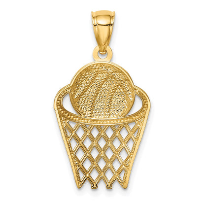 14K Yellow Gold Basketball In Hoop Pendant