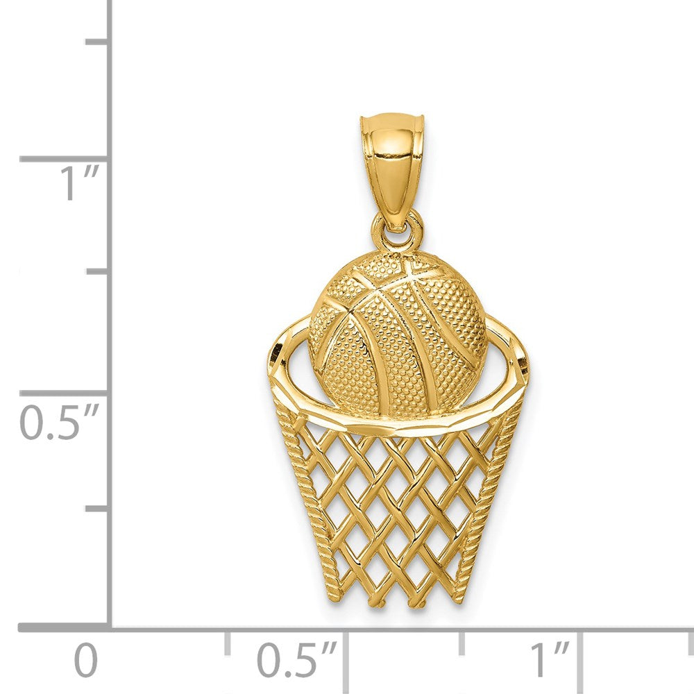 14K Yellow Gold Basketball In Hoop Pendant