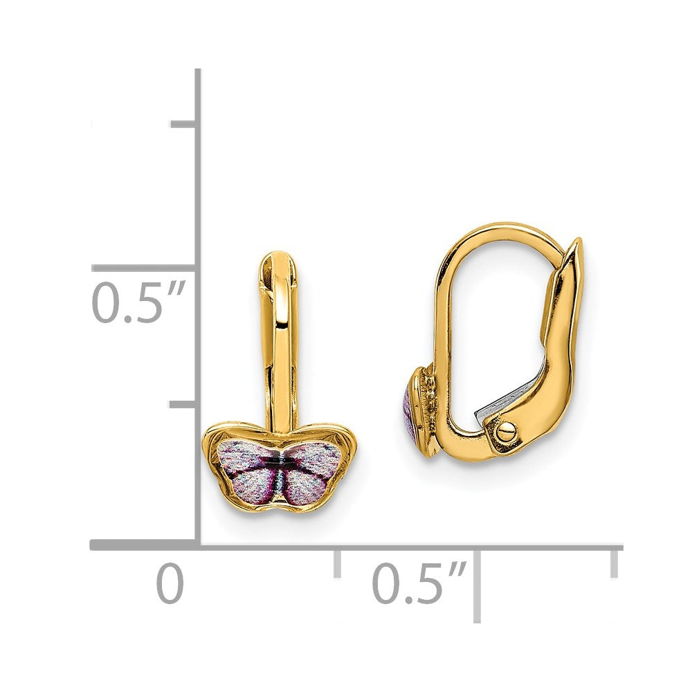 14K Yellow Gold Children'S Enamel Butterfly Hoop Earrings