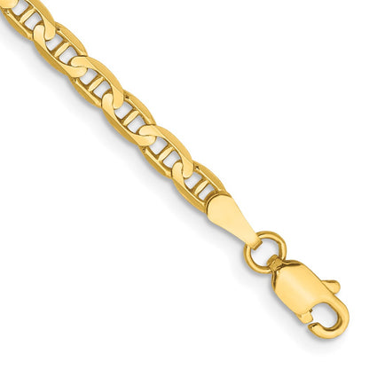 14K Yellow Gold 9 Inch 3mm Concave Anchor With Lobster Clasp Chain Anklet
