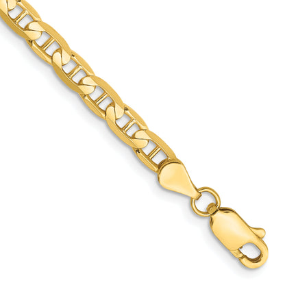 14K Yellow Gold 10 Inch 3.75mm Concave Anchor With Lobster Clasp Chain Anklet