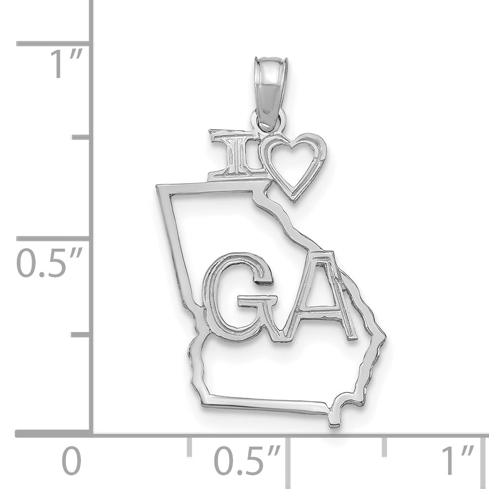 14K White Gold Solid Georgia State Pendant