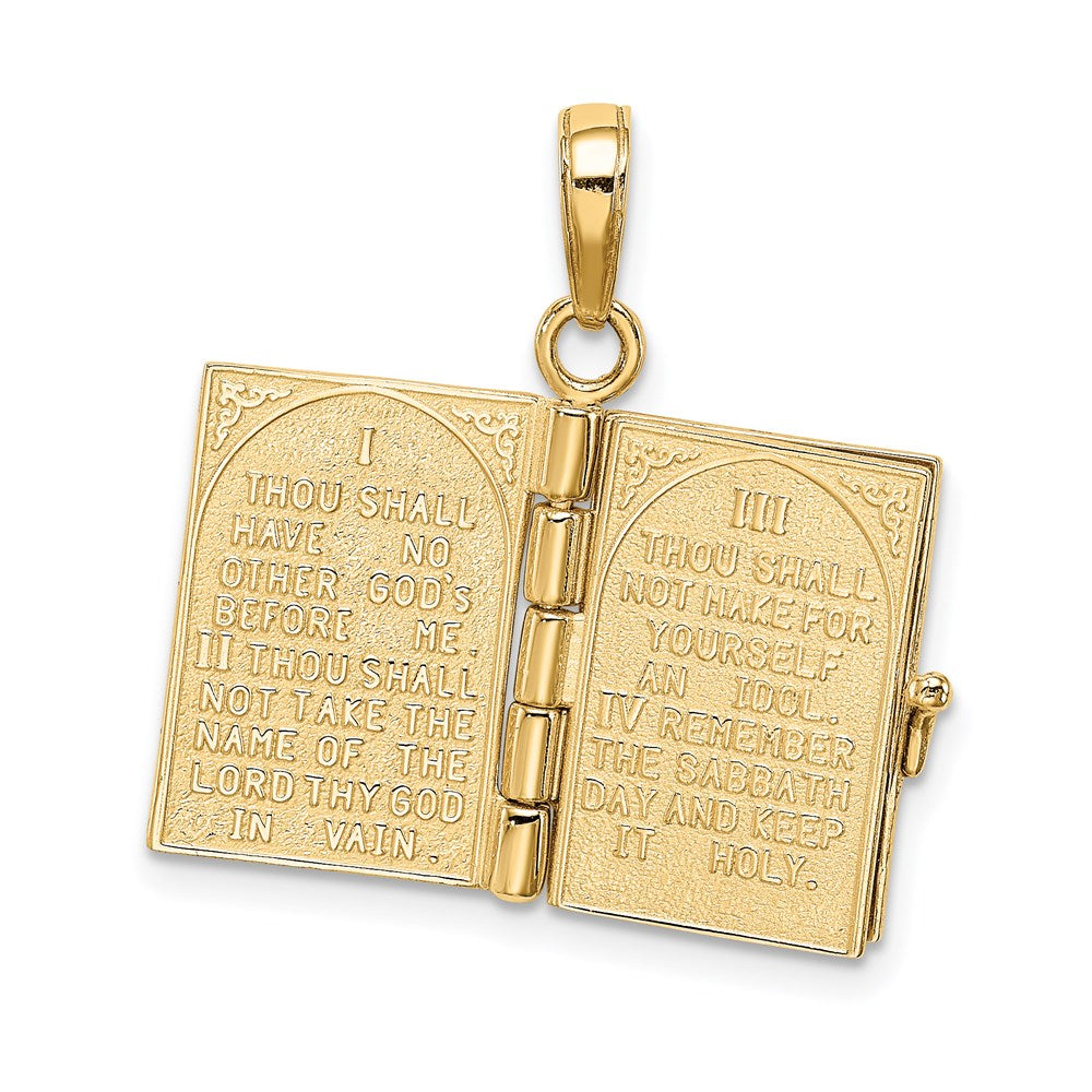 14K Yellow Gold 3D Ten Commandments Bible Pendant