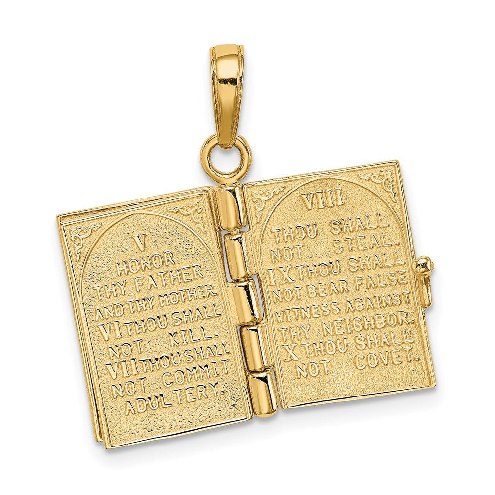 14K Yellow Gold 3D Ten Commandments Bible Pendant
