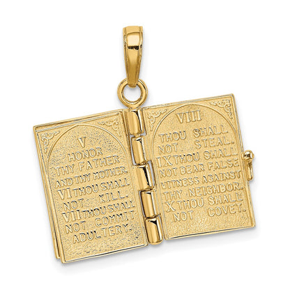 14K Yellow Gold 3D Ten Commandments Bible Pendant